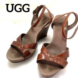 UGG Isadora Brown Leather Wedge Sandals Size 8